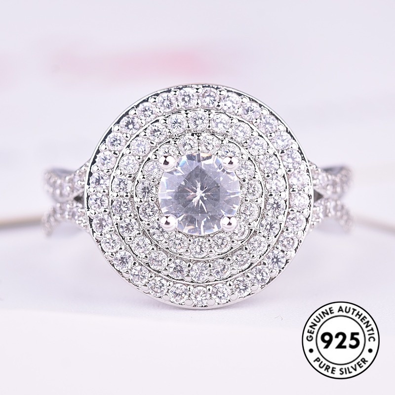 Cincin Berlian Tiga Lapis Bahan S925 Silver