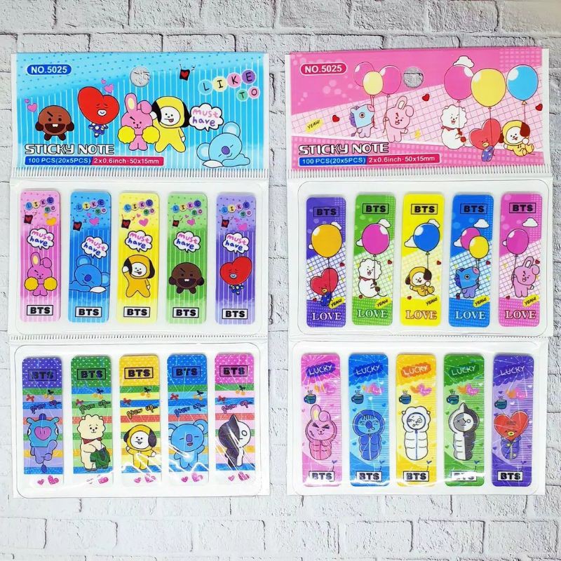 STICKY NOTE PEMBATAS BUKU PLASTIK KARAKTER BT21 BTS / STICKY NOTES  BT21 TERMURAH 1 SET 100 PCS