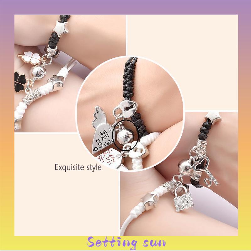 2 Pcs Fashion Magnet Gelang Palang Berbentuk Hati Kunci Gelang Wanita Pria Pasangan Perhiasan Aksesoris TN