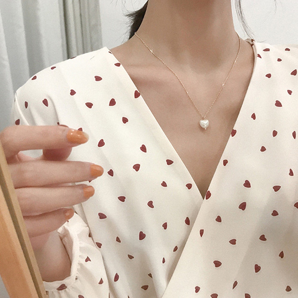 Fashion Sweet Girls Elegant Pearl Heart Pearl Necklace For Women Students Party Choker Jewelry Gifts