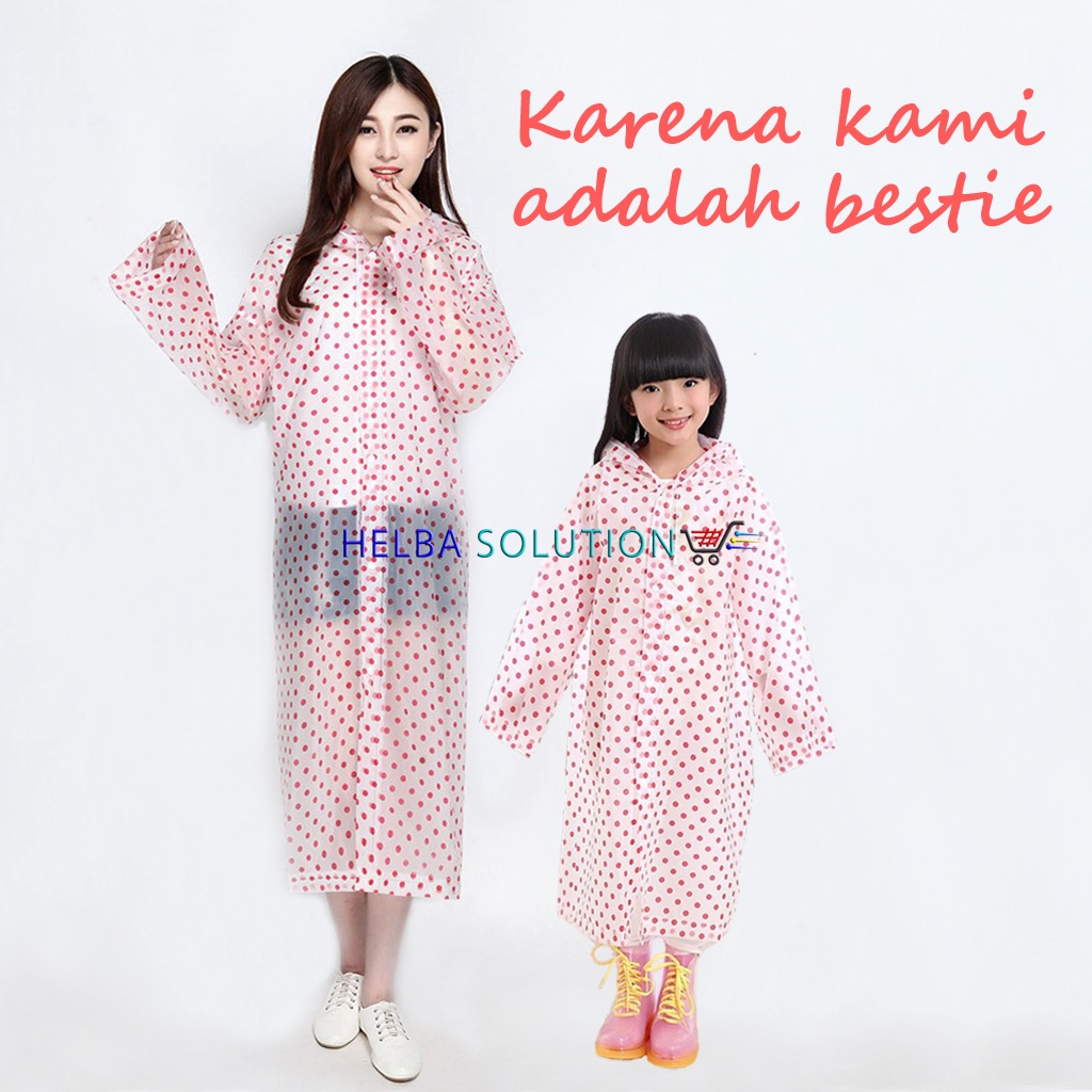 Jas Hujan Couple Ibu Anak Mantel Poncho Terusan Wanita Dewasa Anak Perempuan Motif Polkadot Mom Kid Raincoat