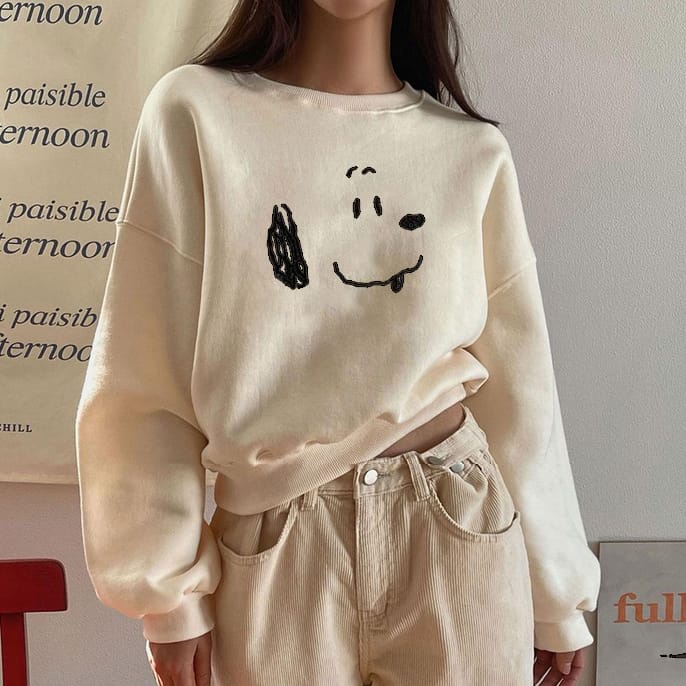 sweater wanita / snoopy dog oversize sweater / crewneck wanita casual