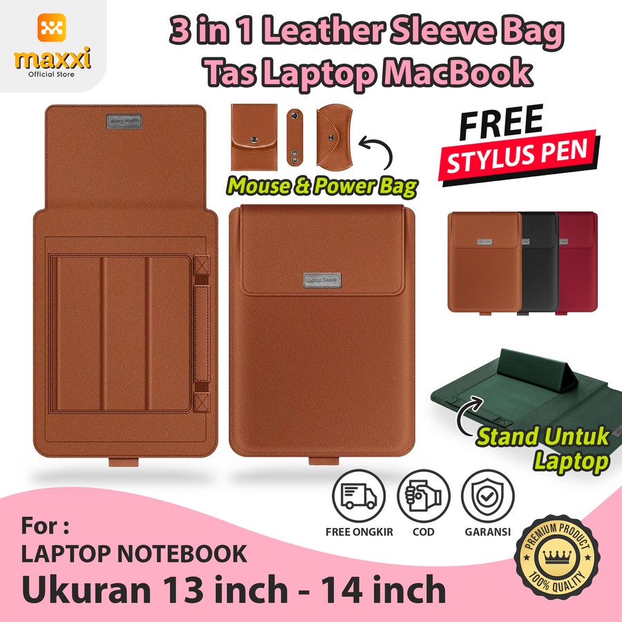Leather Bag Sleeve Stand Case Tas Laptop 13 inch Asus Lenovo HP Acer