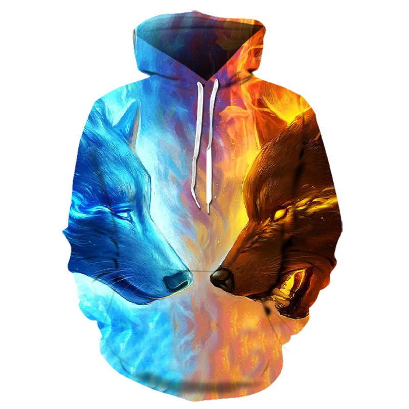 Jaket Sweater Hoodie 3d Gambar Serigala 3 Dimensi.