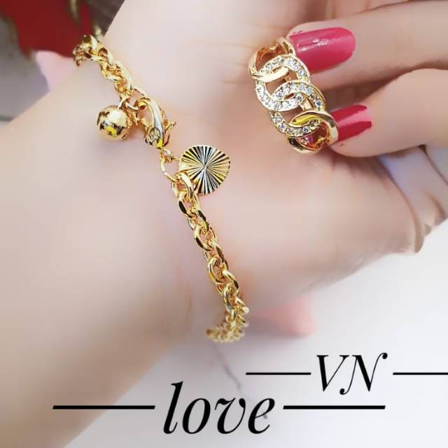 Xuping gelang plus cincin lapis emas 24k terlaris