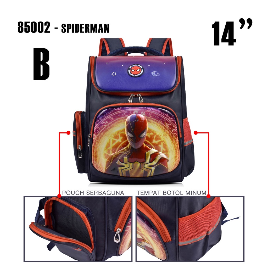 (RF) Tas Cartoon Spiderman 85002 14 Inch Tas Cartoon Ransel Tas Sekolah Anak SD Timbul