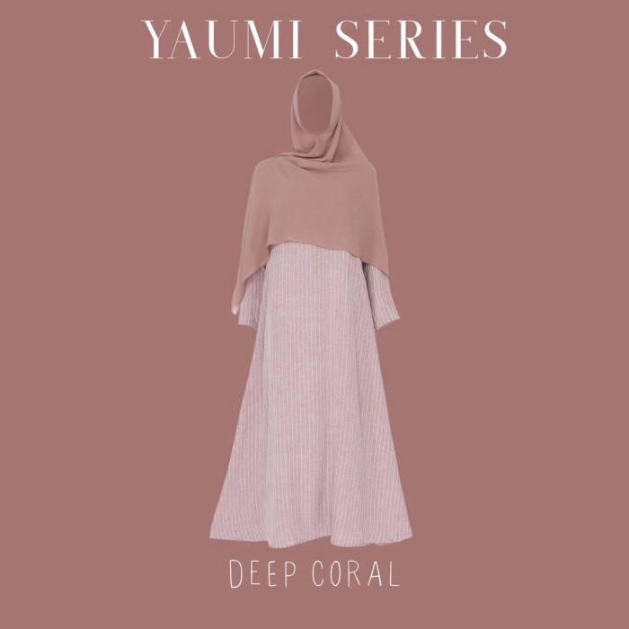 Abaya- Set Yaumi Stripes By Katya Glynn - Deep Coral, 2Xs -Abaya.