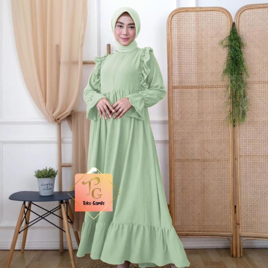 Toko Gamis Zola Model Ruffle Bawahan Rempel Bahan Crinkle Premium Daily Look Polos Busui Jumbo