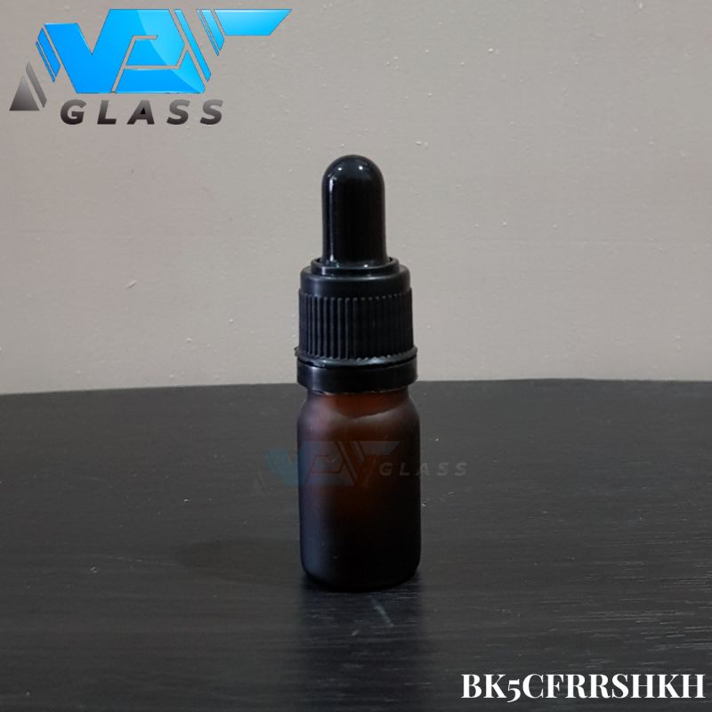 botol kaca pipet 5ml coklat amber doff / frosted - ring hitam segel