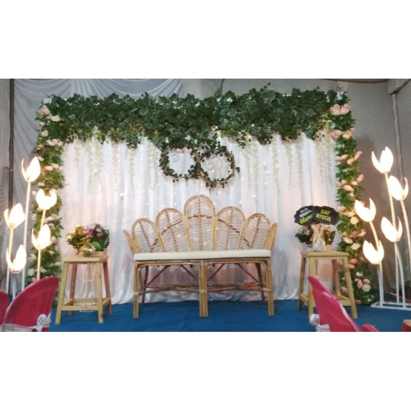 Paket usaha dekor backdrop lamaran / backdrop akad / dekor backdrop / Kursi Rotan / Standing Lampu