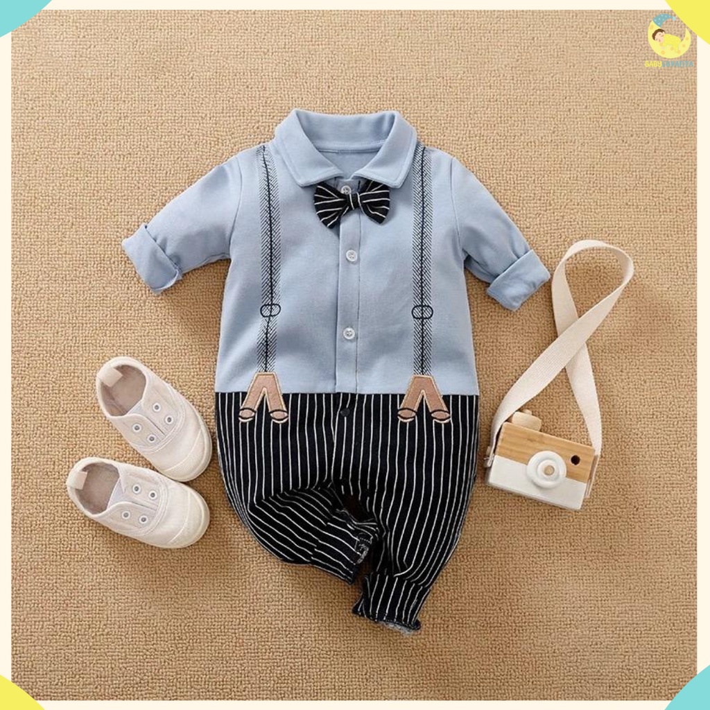 BABYLOVANTA - JUMPER BAYI LAKI-LAKI / JUMPER TUXEDO BIRU MUDA / 856 baju bayi laki laki baju bayi tuxedo import korea