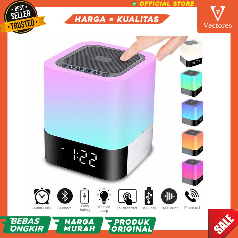 Original Jam Alarm Digital Bluetooth Speaker Lampu Tidur LED Colorful