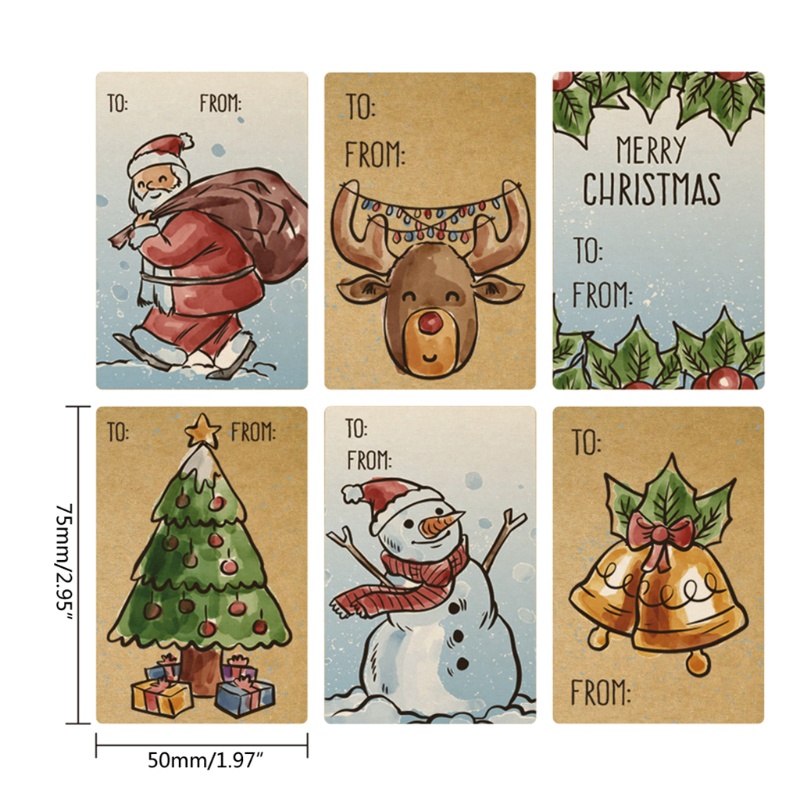 250pcs / Roll Stiker Label Nama Bahan Kertas Kraft Motif Santa Reindeer Snowman Untuk Natal