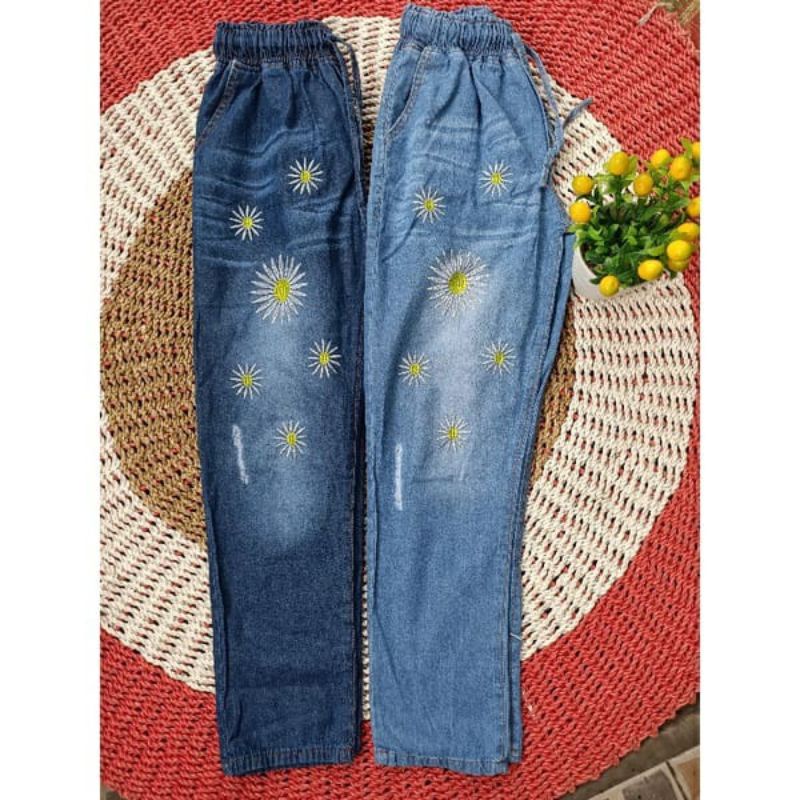 BAGGY PANTS MOTIF BUNGA CELANA JEANS MOTIF BUNGA MUAT BB 45-60 KG