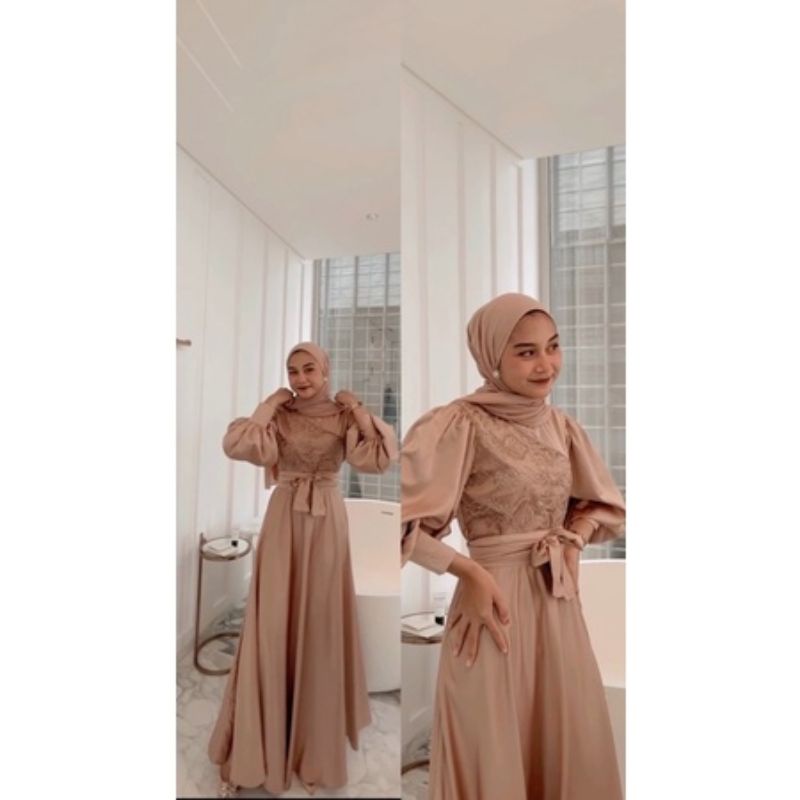 NAJWA DRESS LENGAN BALON SATIN MIX TULLE // BAJU PESTA TERBARU DAN KEKINIAN