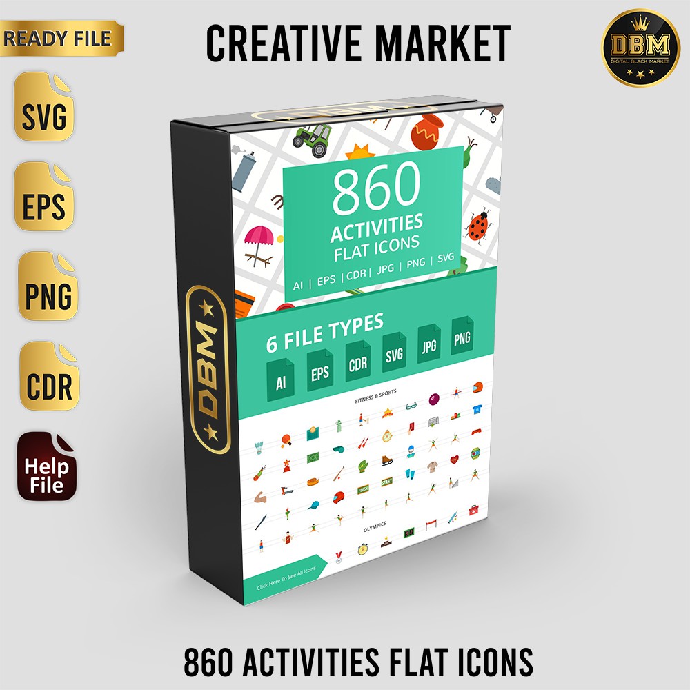 860 Activities Flat Icons - Vector Designs