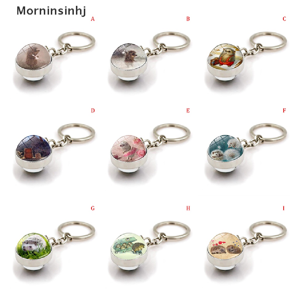 Mornin Liontin Gantungan Kunci Landak Lucu Cabochon Time Jewel Glass Ball Metal Keychain id