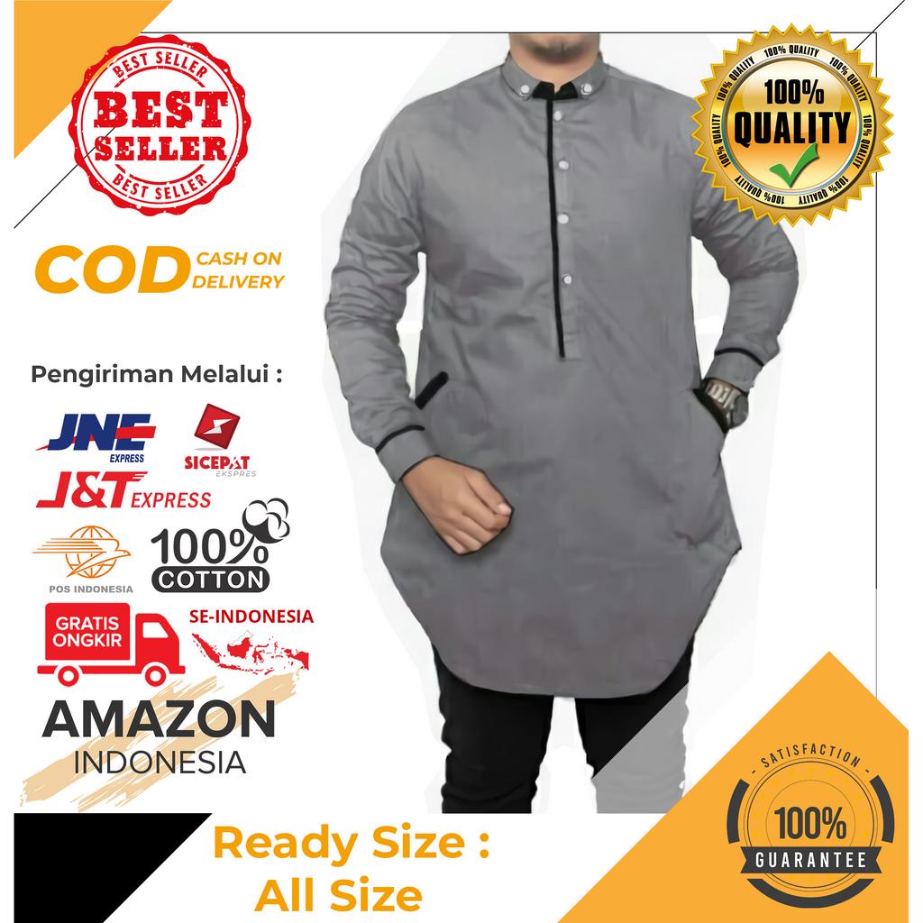 Baju Koko Pria Lengan Panjang Motif Polos Warna Grey Toyobo - Baju Koko Pria Dewasa - Busana Muslim Pria - Baju Lebaran Pria - Koko Pria Dewasa - Muslim Pria - Baju Kokoh - Baju Koko Batik - Koko Batik Pria - Alqorni - Baju Ramadhan - Seragam Hadroh