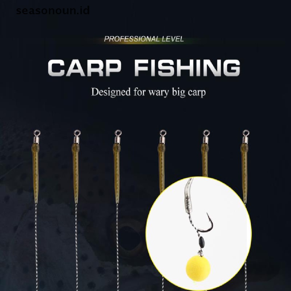 【seasonoun】 6pcs Leader Carp Fishing Hooks Hair Rigs With Line 2/4/6/8# Europe Feeder .