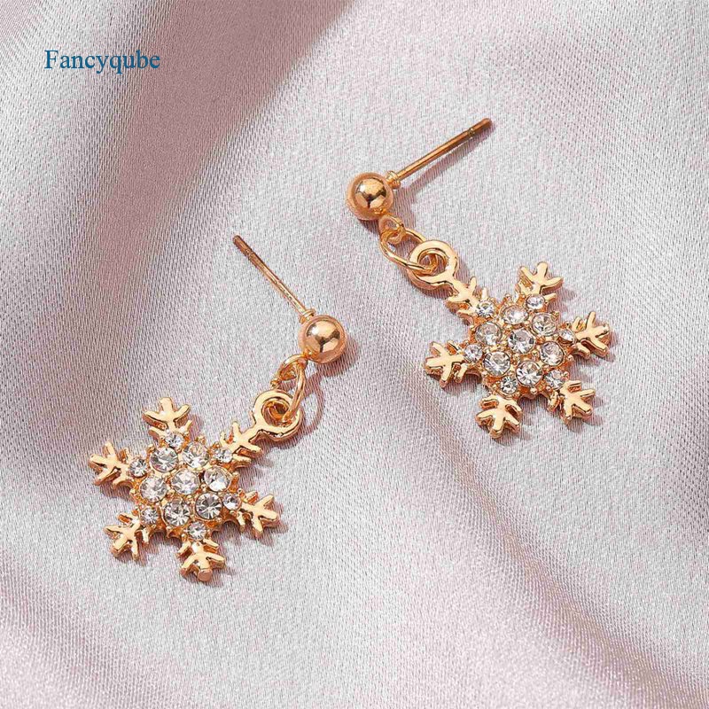 Fancyqube Anting Sterling Silver 925 Desain Snowflake Hias Batu Permata Topaz Biru Untuk Wanita