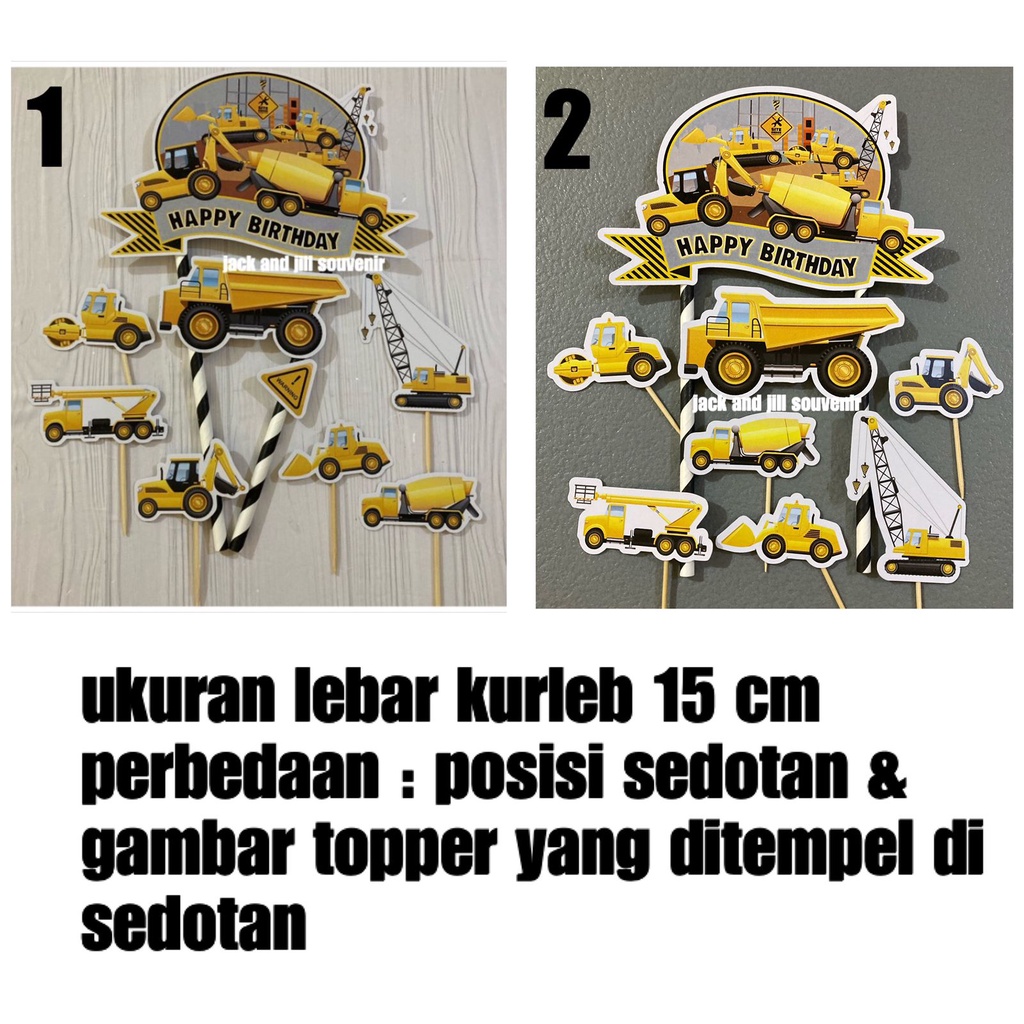 cake topper construction - banner topper cake - tusukan kue ultah truk
