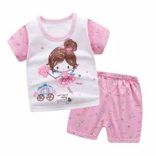  Baju  lengan Pendek set kaos dan celana anak bayi  6 12  