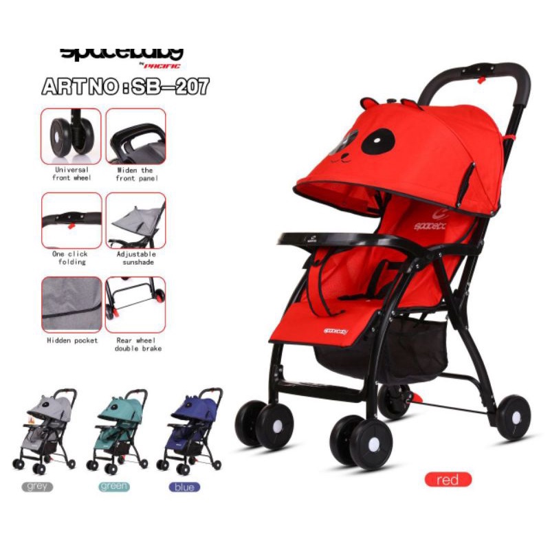 Kereta Dorong Bayi stroller Spacebaby SB207 New Born-30kg stroller space baby Sandaran Multi Posisi Roda Suspensi 1-Tombol Lipat