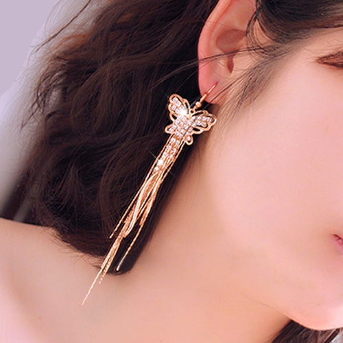 Hu Hu Hu Hu Hu Alat Bantu Pasang Kacamata♡ Anting Gantung Panjang Model Kupu-Kupu + Bulan Sabit + Berlian Imitasi Untuk Wanita