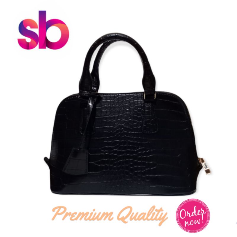 Alma Crocodile Zipper [ Black /Hitam ] Tas Wanita Slingbag Bag Terlaris Termurah COD Kulit Fashionis