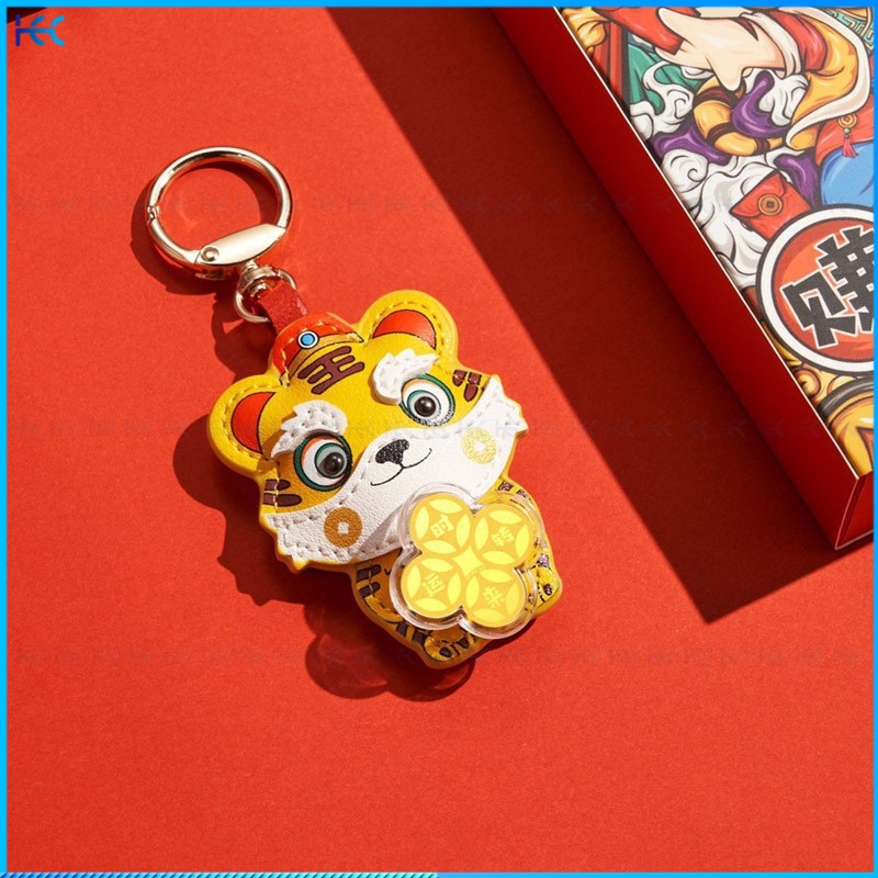 1PC Tiger Year Lucky Key Ring Pendant Cute Cow Lucky Tiger Keychain Gift Pendant Souvenir-E