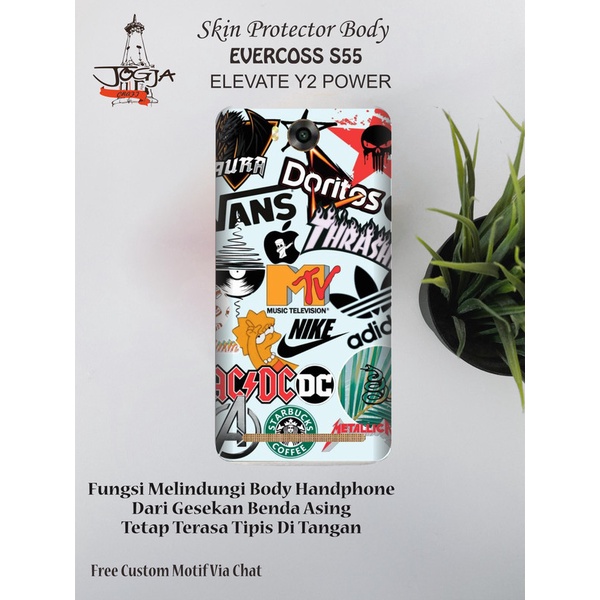 Dapat 2Pcs Garskin HP Evercoss S55 Elevate Y2 Power motif doodle - Free Custom Motif