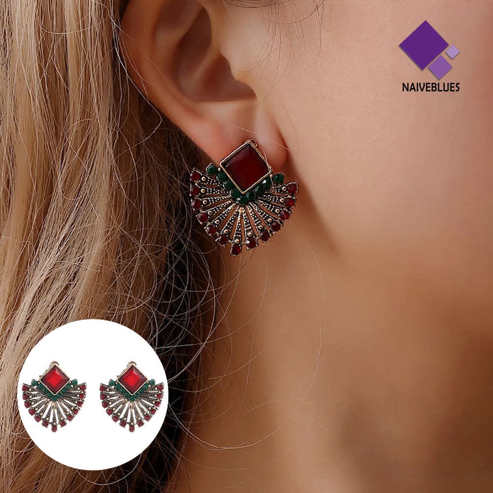 Anting Stud Berlian Imitasi Gaya Vintage Etnik Bohemian Untuk Wanita