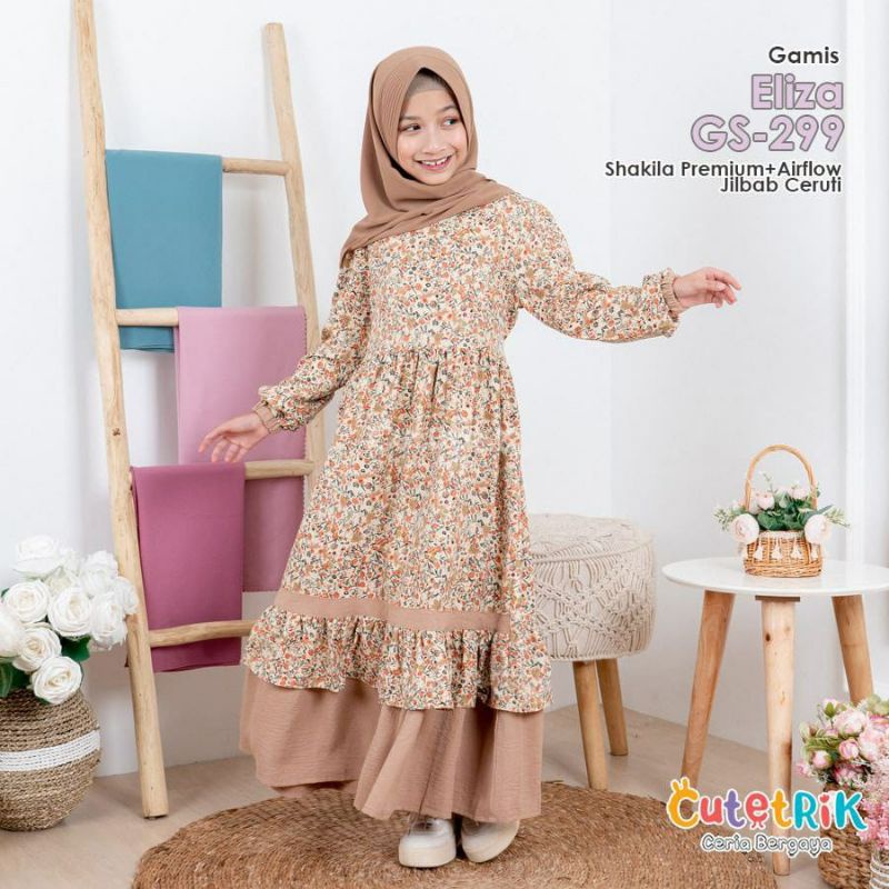 (Bisa couple ibu-anak) Gamis Eliza GS 299 | Original by Cutetrik | Gamis Set Jilbab Lebaran Terbaru 