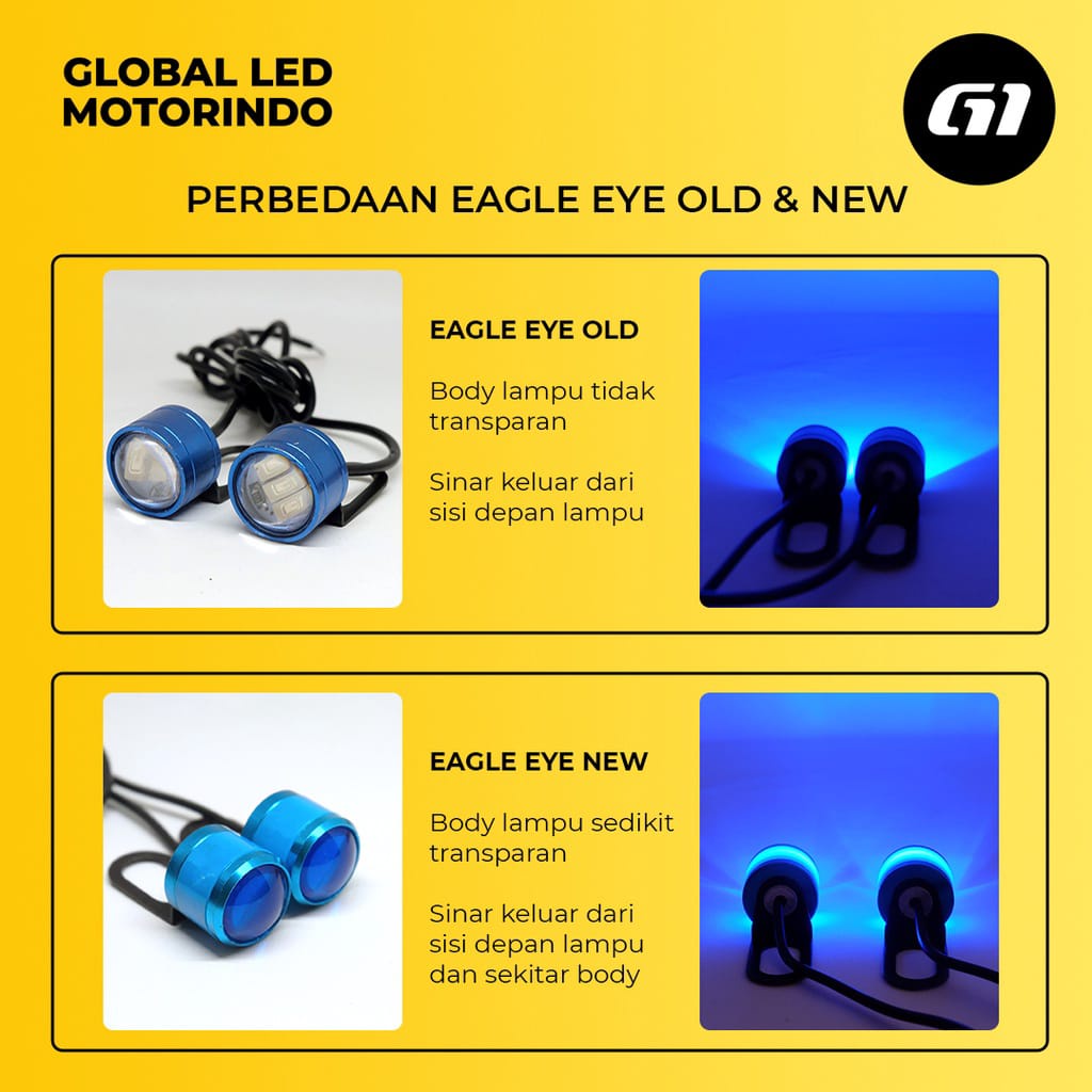 LAMPU LED SOROT EAGLE EYE / MATA ELANG (NEW) FLASHING 3 MODE HARGA 1 SET / 2 PCS