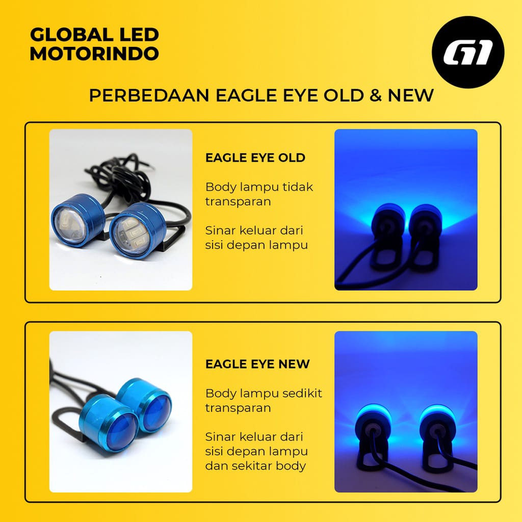 LAMPU LED SOROT EAGLE EYE / MATA ELANG (NEW) FLASHING 3 MODE HARGA 1 SET / 2 PCS