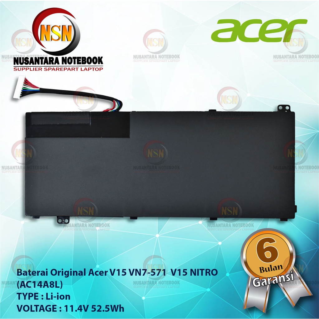 Baterai Original Acer V15 VN7-571 V15 NITRO AC14A8L 11.4V 52.5Wh