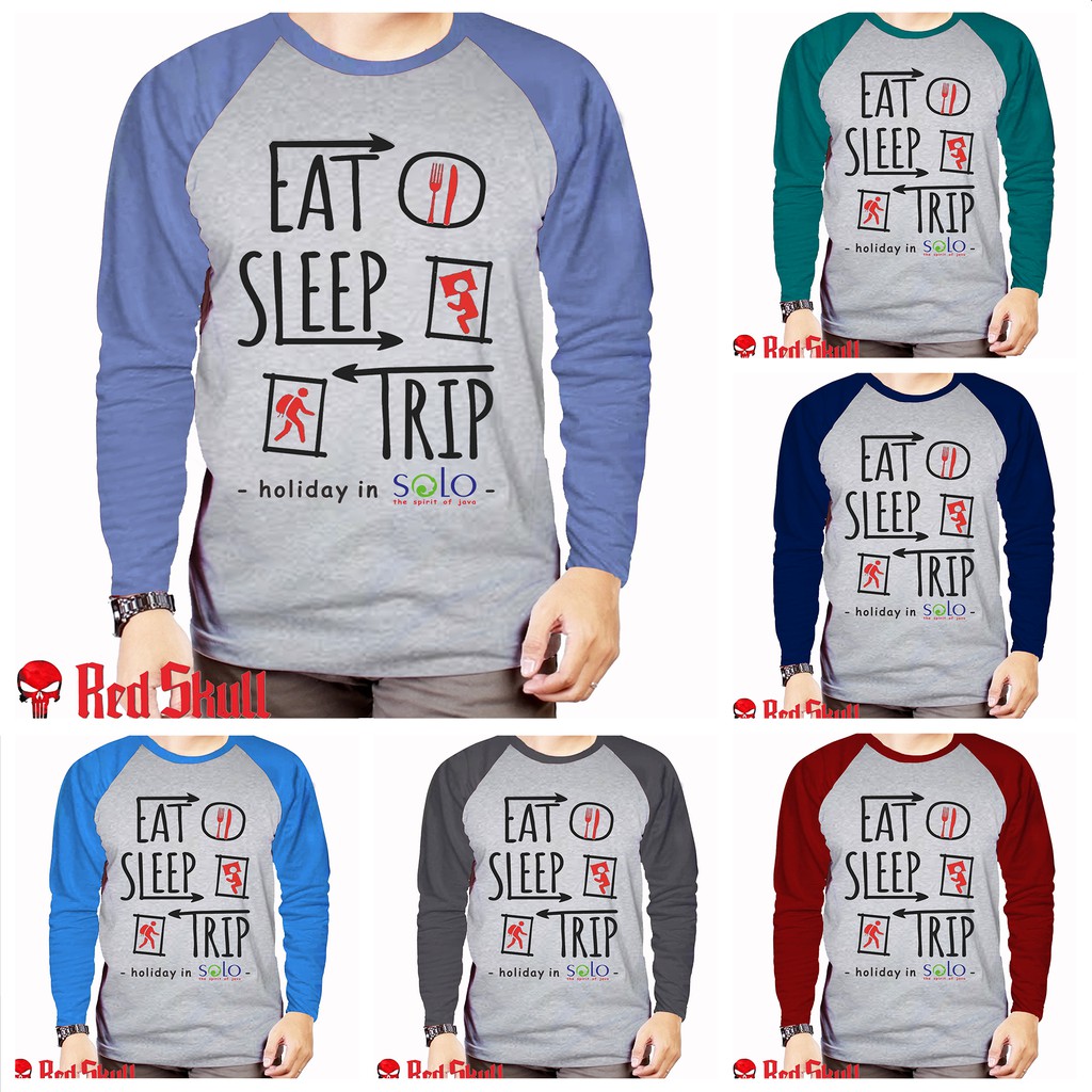 kaos panjang raglan kombinasi oleh oleh solo eat sleep trip