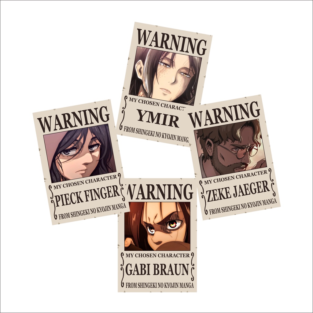 Poster A4 &amp; Pola Deco Mini Poster Warning Anime Shingeki no Kyojin (Attack on Titan) Terlengkap - Karakter Eren Mikasa Levi Armin Erwin Jean Sasha