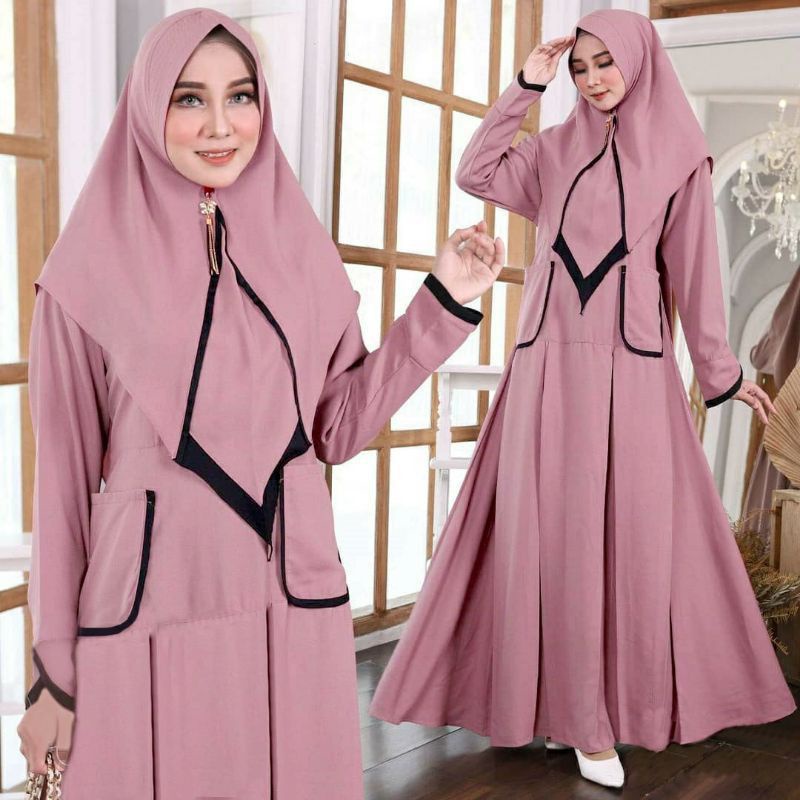 cuci gudang gamis kagumi dress syari set khimar // Nurlela syari set Khimar cuci gudang