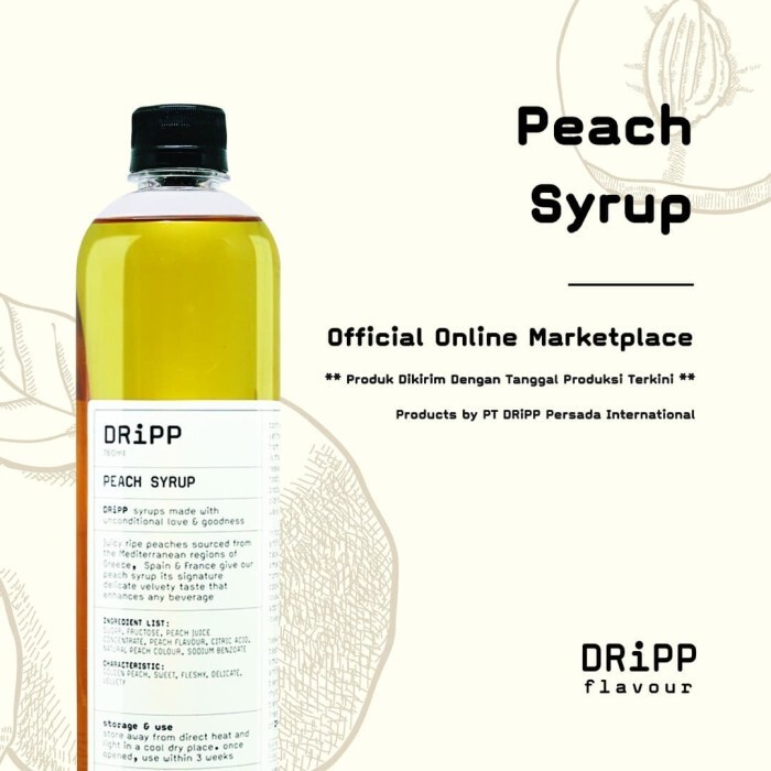 

Dripp Syrup Peach 760 ML - Rasa Peach 760 ML