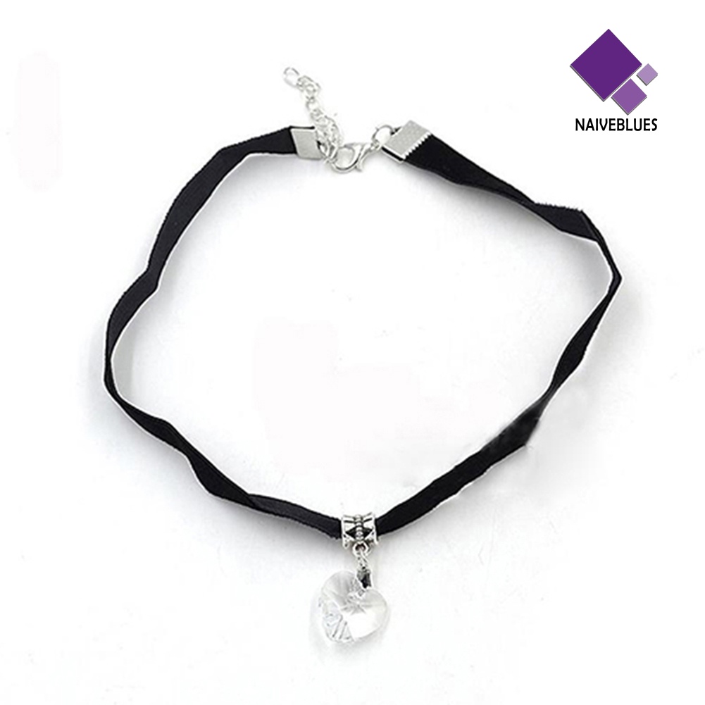 Kalung Choker Pendek Liontin Hati Berlian Imitasi Handmade Gaya Retro Gothic