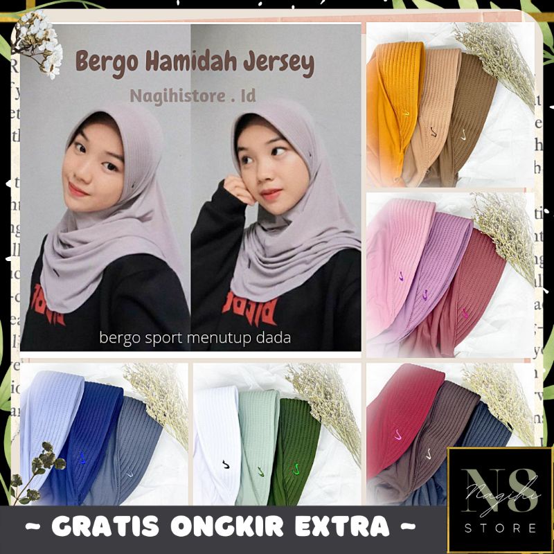 ✨NAGIHI✨ Bergo Hamidah / Bergo Jersey menutup dada / Hijab jersey