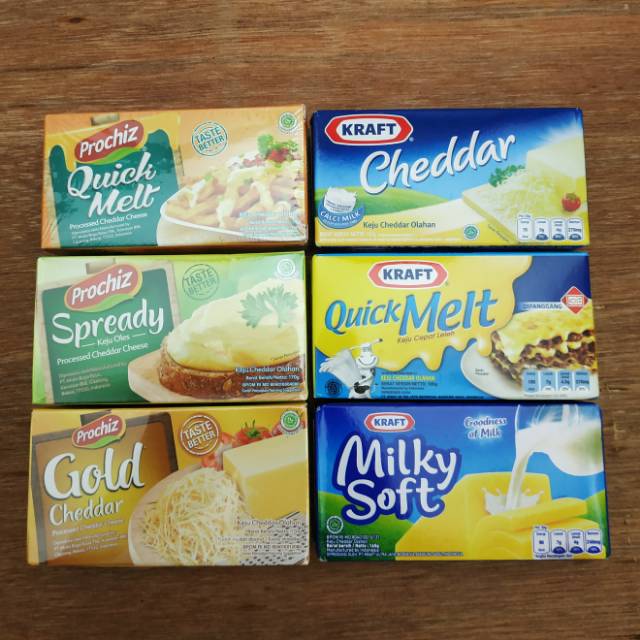 

Keju Kraft Cheddar , Kraft Quick Melt , Kraft Milky Soft 165 g , Prochiz Gold Cheddar