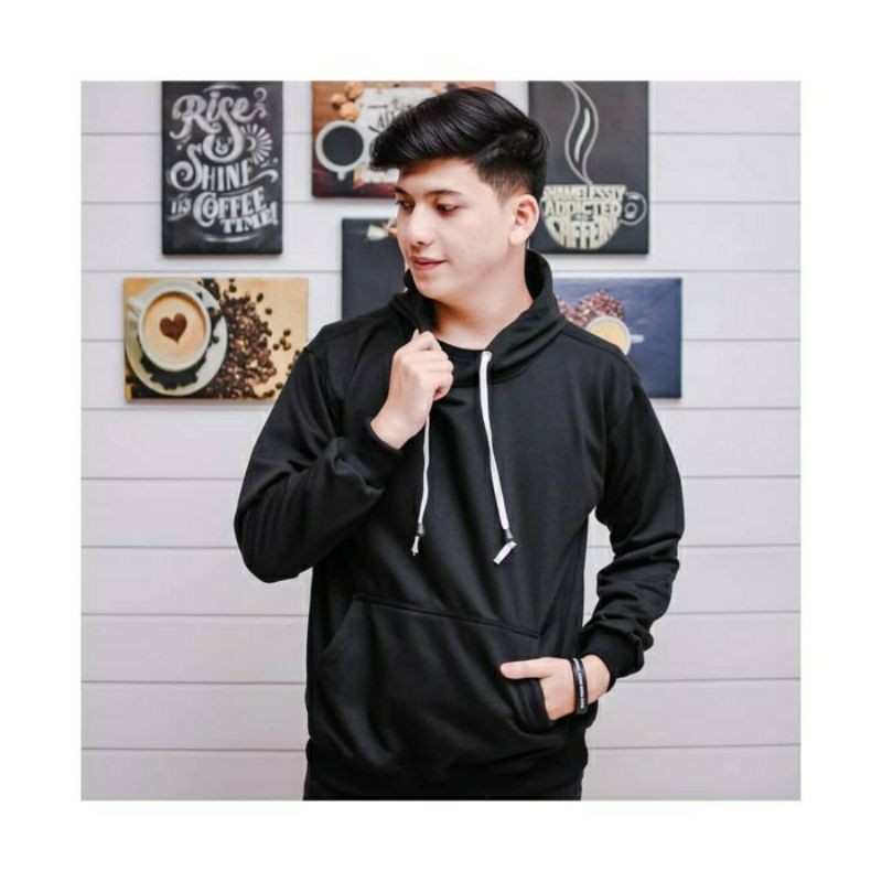 jaket sweater hoodie polos hitam | sweater couple