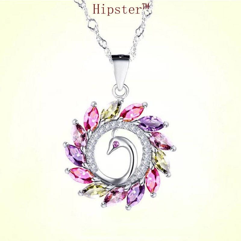 Creative Characteristic Colorful Peacock Open Screen Pendant Fashion Colored Gems Series Necklace