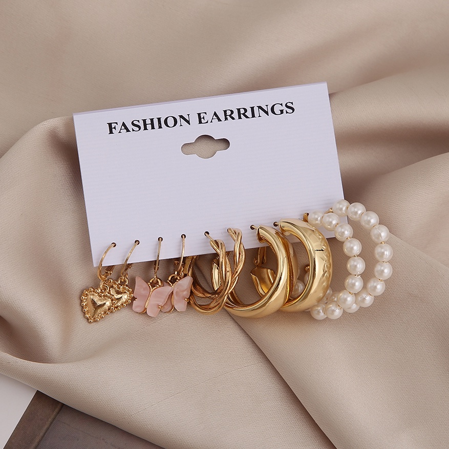 6pcs / Set Anting Bentuk Kupu-Kupu Aksen Mutiara Bahan Akrilik Untuk Wanita