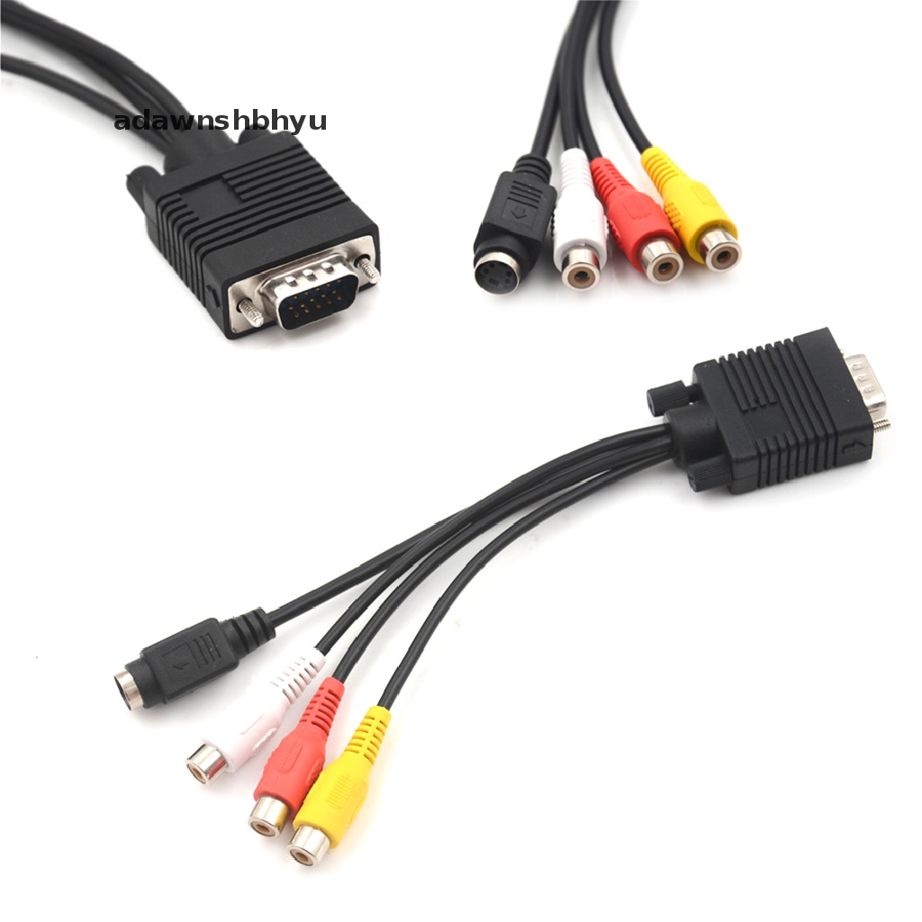 Adawnshbhyu 1pcs Kabel Video Laptop PC HDTV Konektor VGA Male to S-Video Konverter Jack Rca3