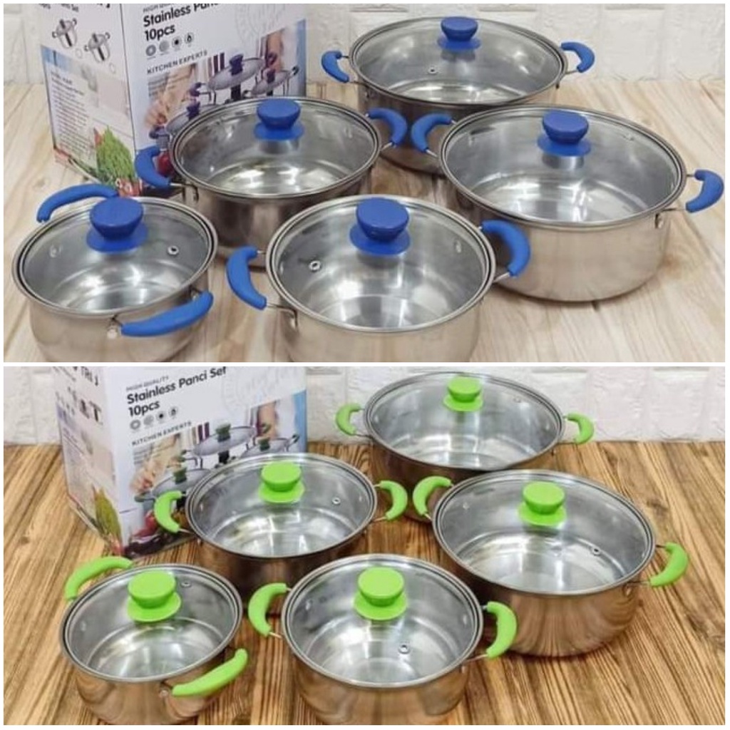COD Joy KTB Panci Stainless Set Tutup Kaca Hijau Biru Isi 5 Pcs Panci  Tri j Cookware Beranak Susun