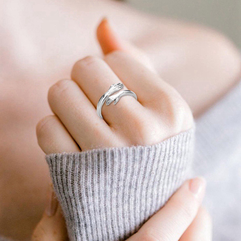 Cincin Sterling Silver 925 Bentuk Tangan Hug Dapat Disesuaikan Untuk Wanita