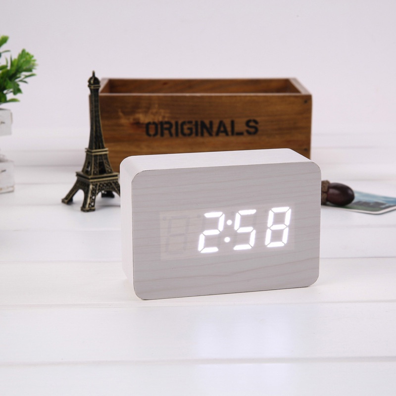 JAM MEJA KAYU ALARM LED WOOD JAM MEJA DIGITAL MOTIF &amp; TEMPERATURE / Wooden Clock / Electronic Clock